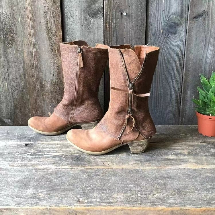 Matilde | Women's Mid Calf Leather Boots Block Heel