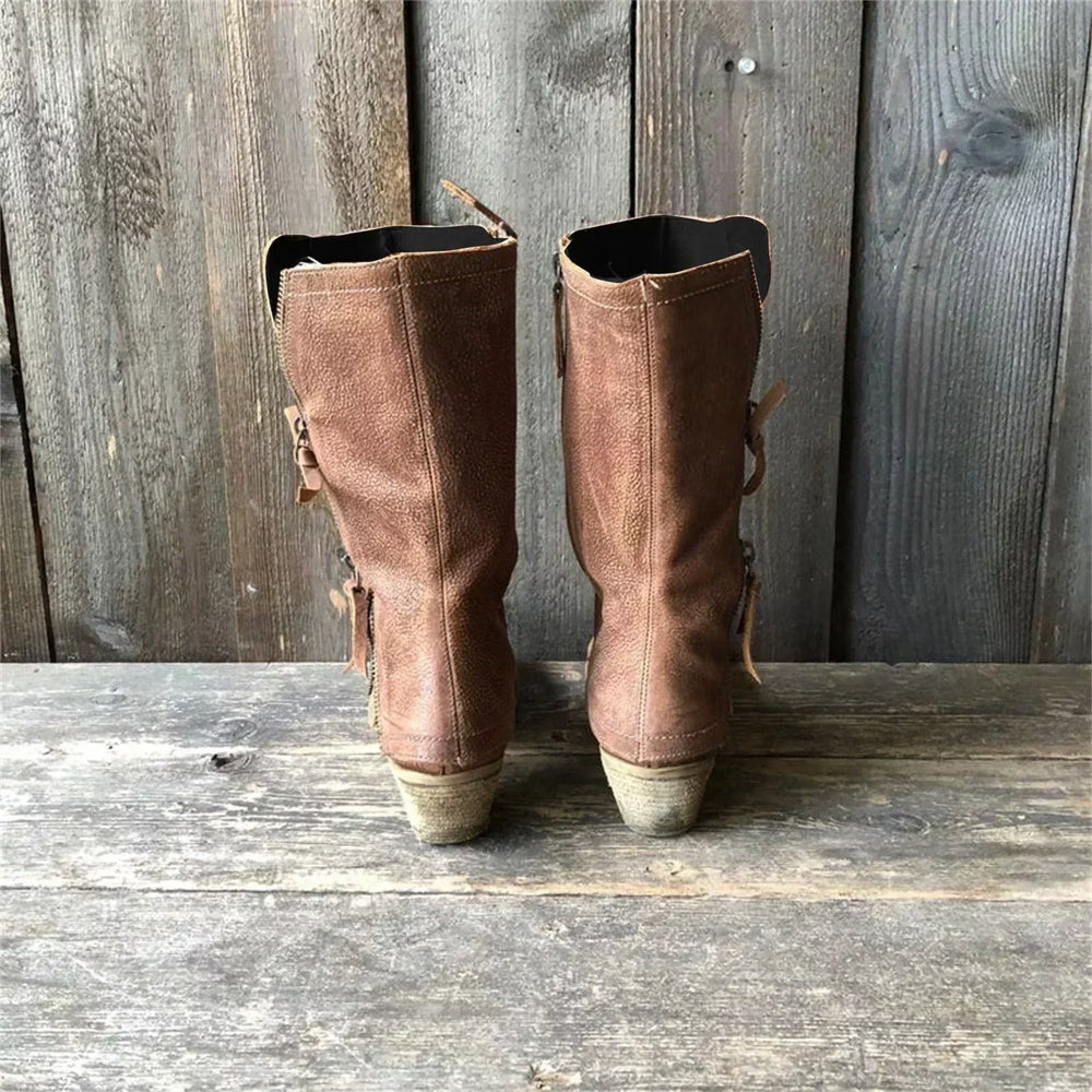 Matilde | Women's Mid Calf Leather Boots Block Heel