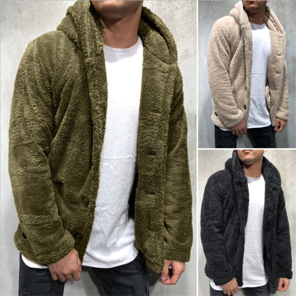 Men's Hooded Button-Up Fleece Jacket