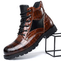 Men's Croc-Effect Lace-Up Leather Boots