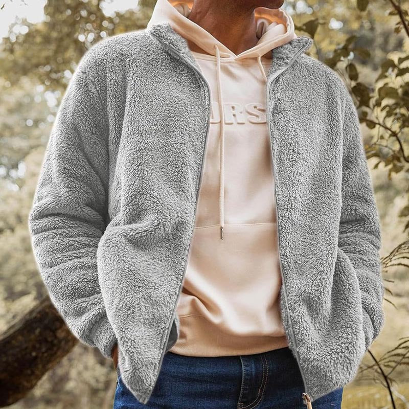 Men's High Collar Fleece Jacket with Pockets