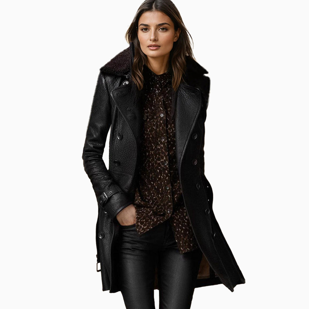 Women's Full-Length Leather Trench Jacket