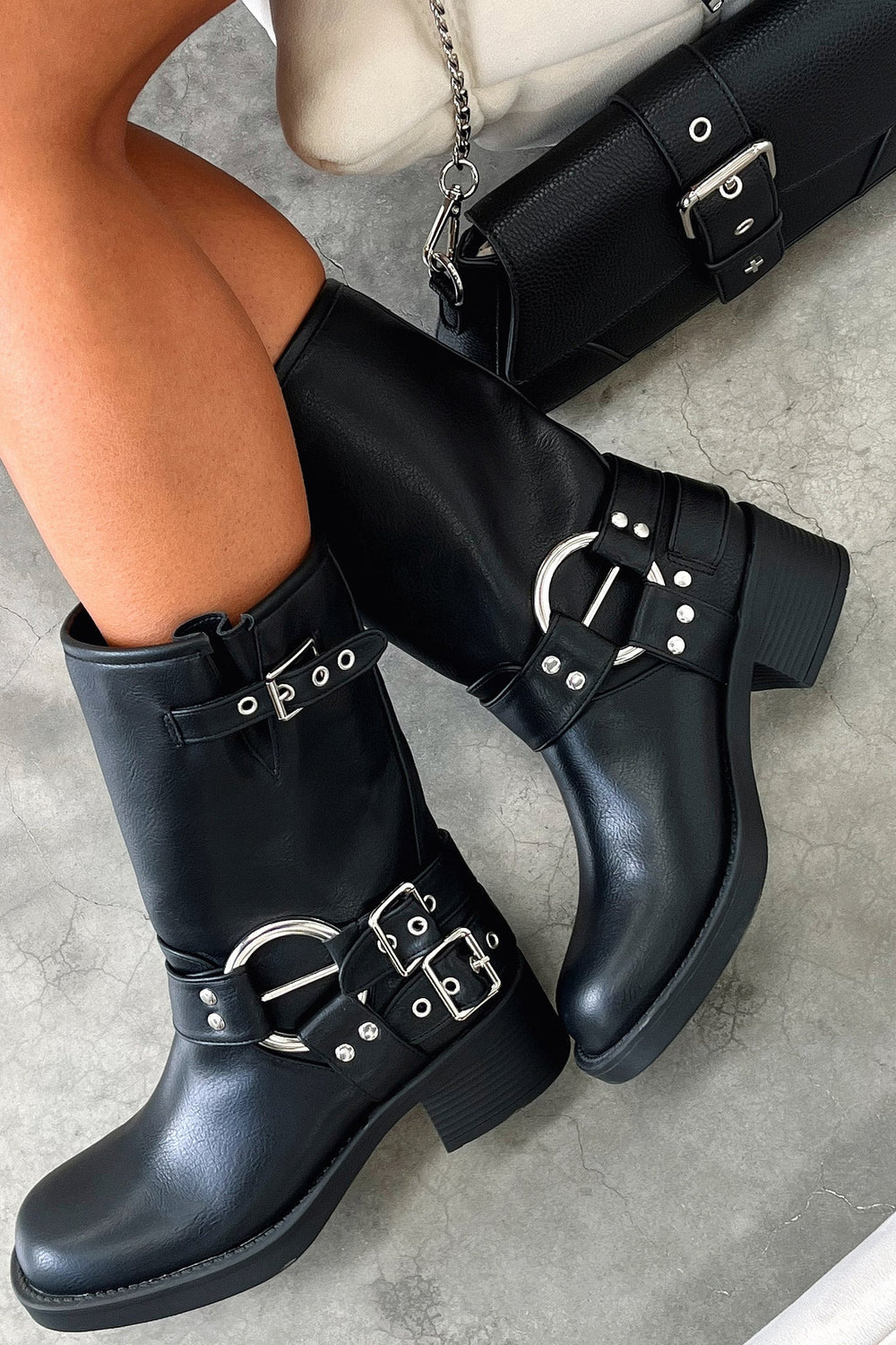 Petra | Women's Buckle Chunky Ankle Boots Leather