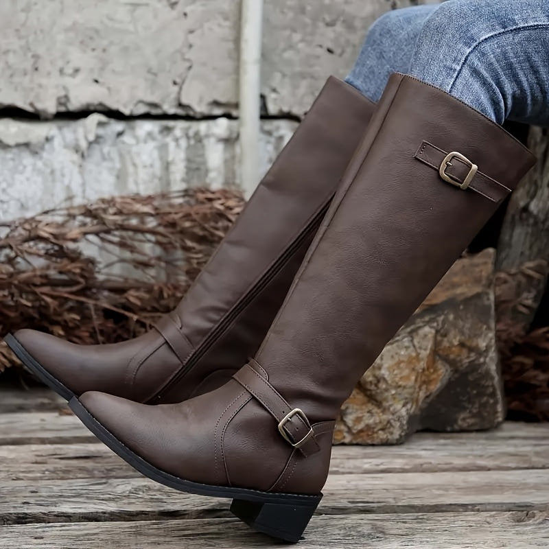 Poppy | Women's Buckle Knee High Boots Tall