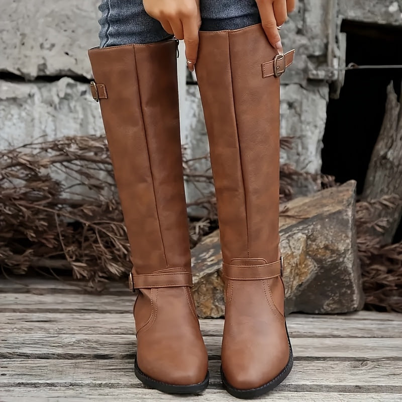 Poppy | Women's Buckle Knee High Boots Tall