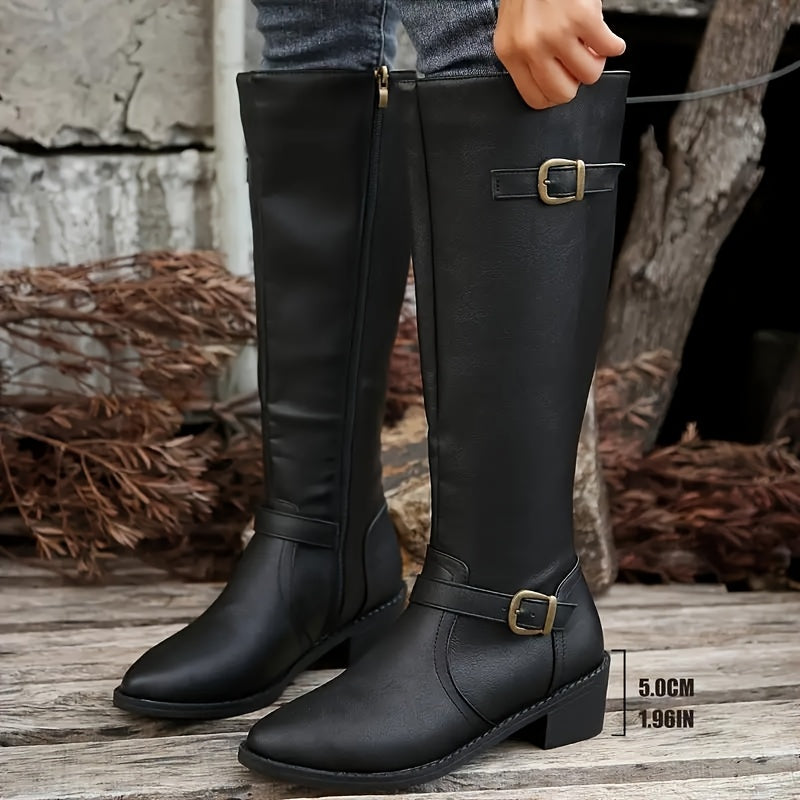 Poppy | Women's Buckle Knee High Boots Tall