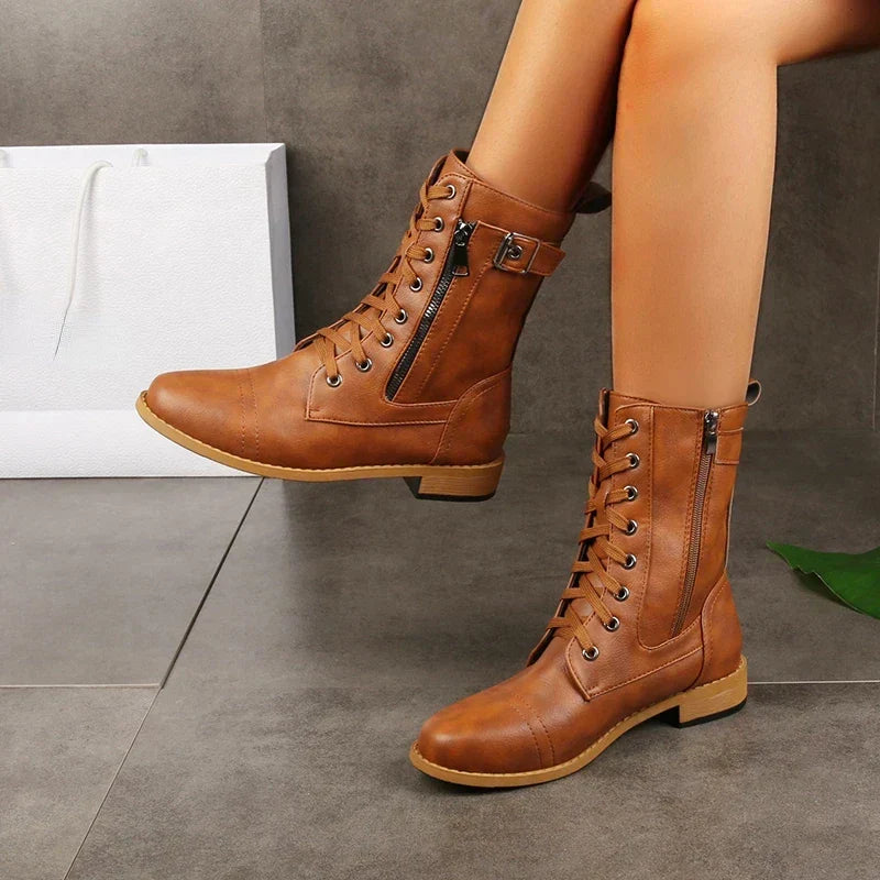 Women's Lace-Up Mid-Calf Leather Boots