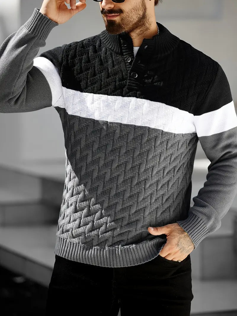 Men's Henley Button Knitted Sweater
