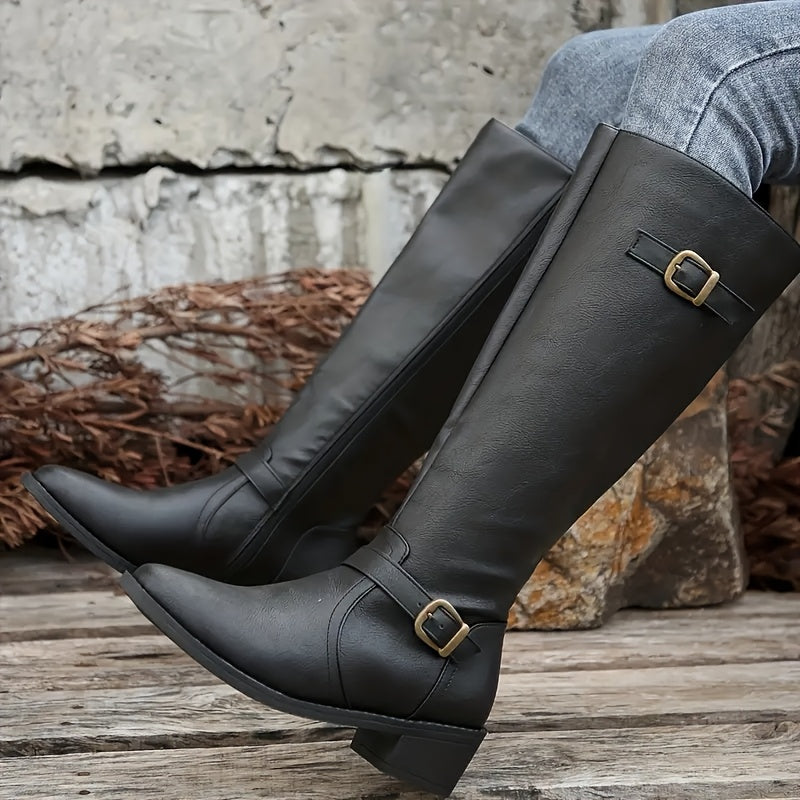 Women's Double Buckle Knee Boots