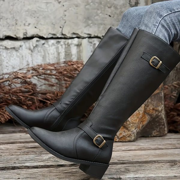 Women's Double Buckle Knee Boots