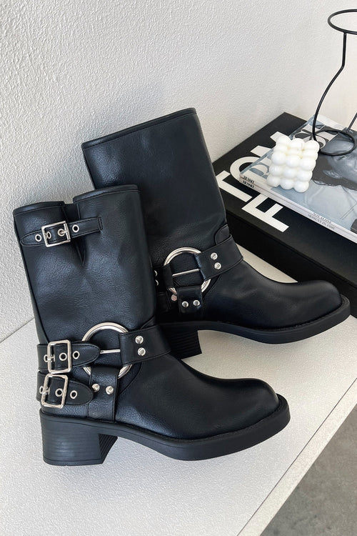 Women's Buckle Harness Chunky Heel Ankle Boots