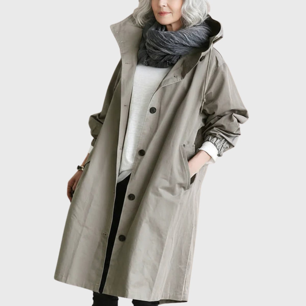 Women's Long Hooded Waterproof Trench Jacket
