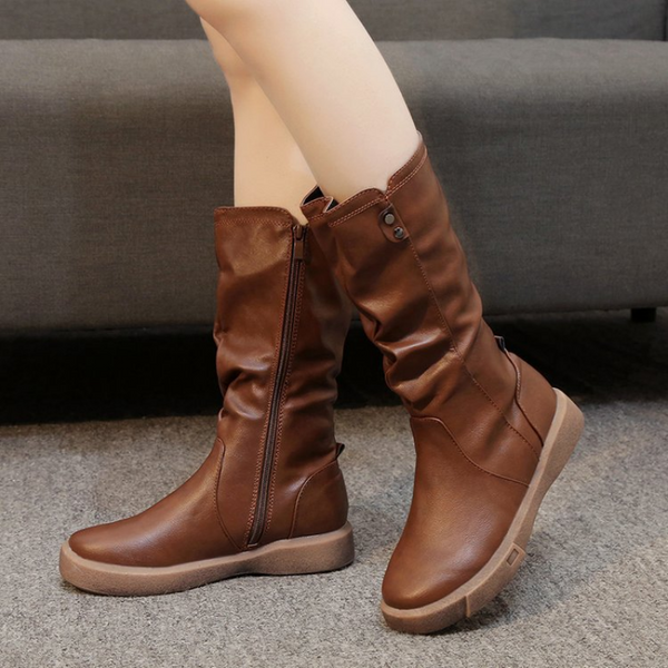Women's Side-Zip Mid-Calf Leather Boots