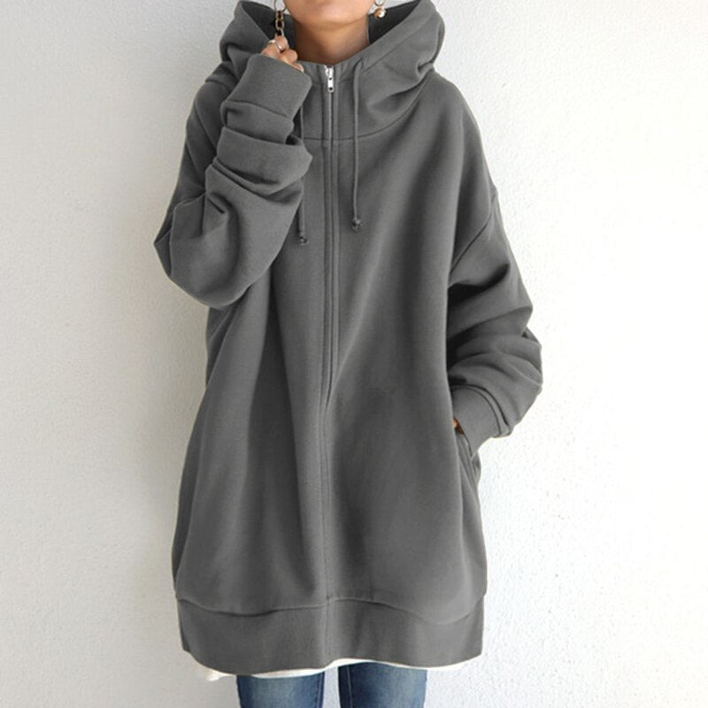 Women's Oversized Hooded Knitted Zip-Up Sweater
