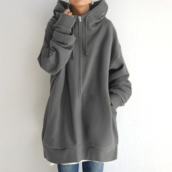 Women's Oversized Hooded Knitted Zip-Up Sweater
