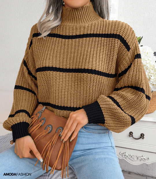 Women's Striped Cosy Turtleneck Sweater